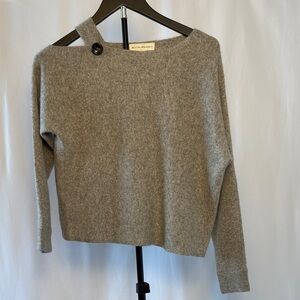 White + Warren Gray Cashmere Sweater with Button Strap